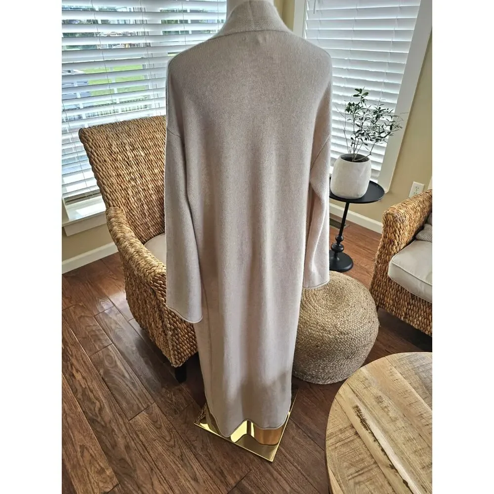 Reformation Bri Cashmere Long Open Front Cardigan Oatmeal Sz Small Tan Designer - Picture 7 of 14